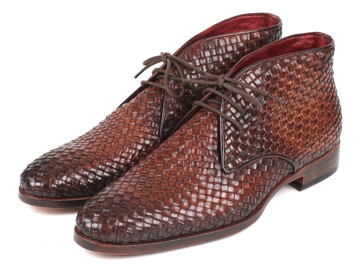 Paul Parkman Men's Woven Leather Chukka Boots In Brown Shoes by Paul Parkman – Don't Panic Shoes