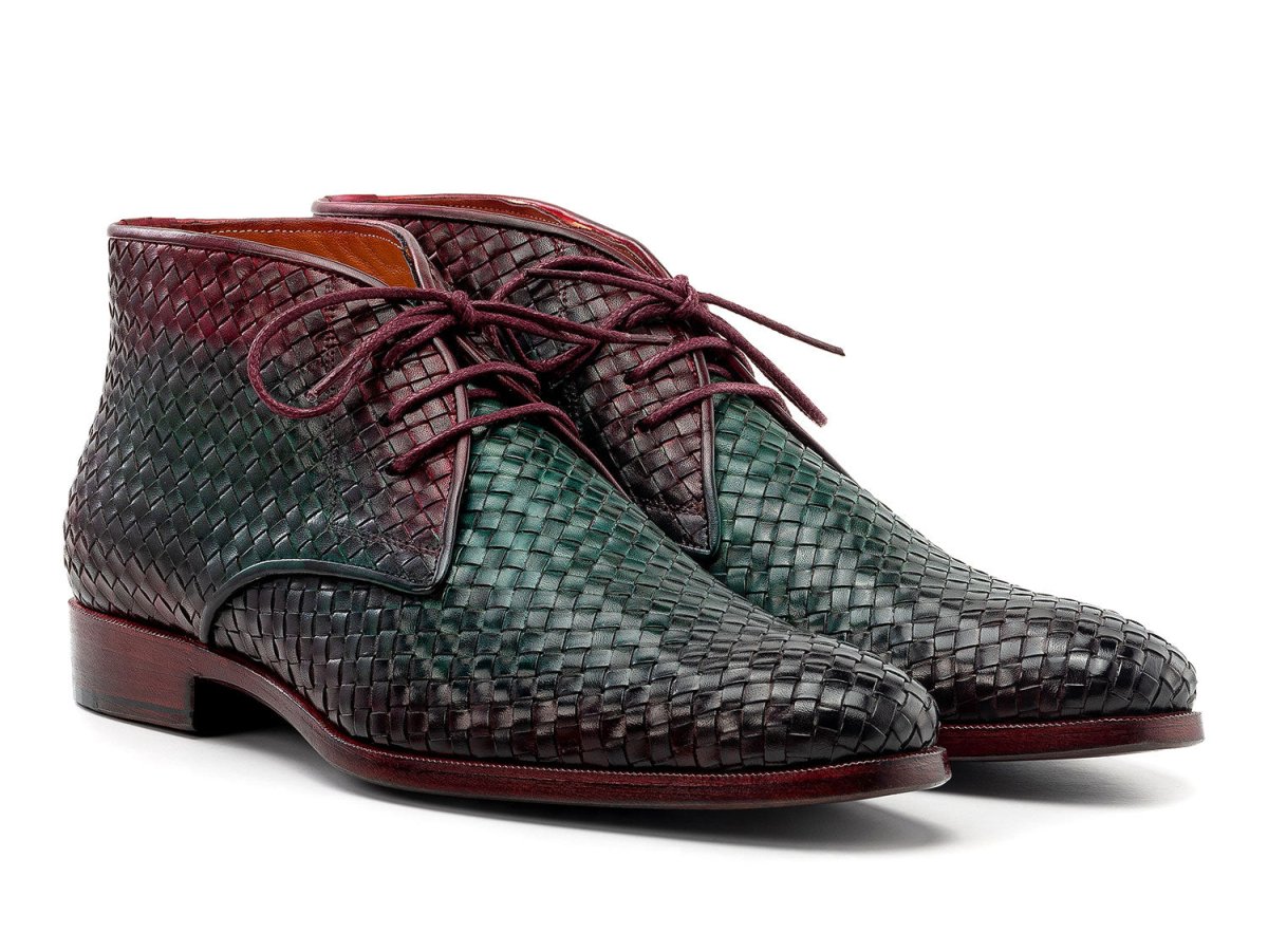 Paul Parkman Men's Woven Leather Chukka Boots In Green And Purple Shoes by Paul Parkman – Don't Panic Shoes