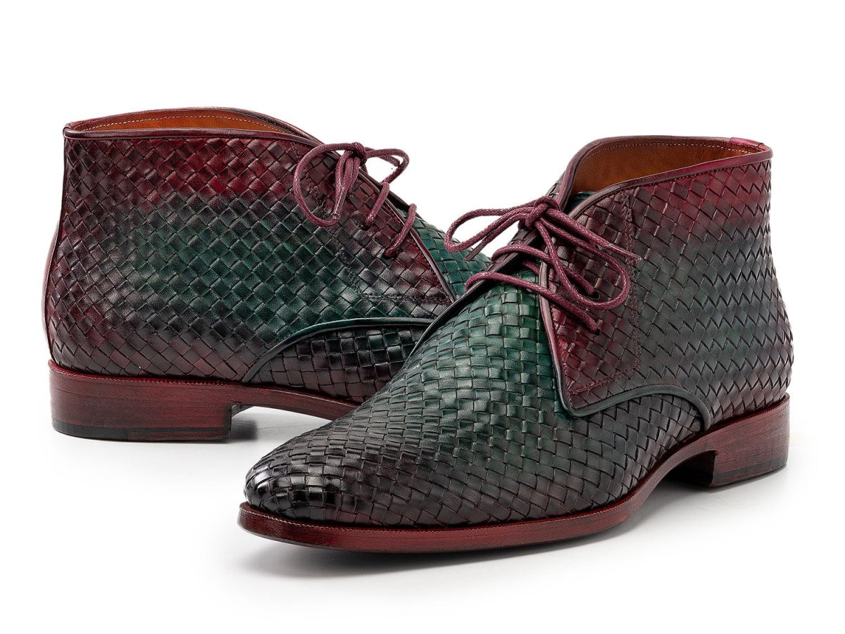 Paul Parkman Men's Woven Leather Chukka Boots In Green And Purple Shoes by Paul Parkman – Don't Panic Shoes
