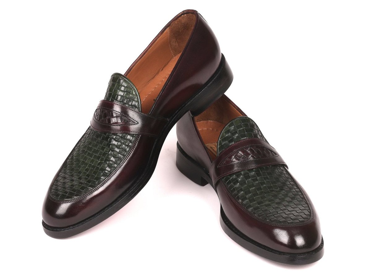 Paul Parkman Men's Woven Leather Loafers In Brown And Green Shoes by Paul Parkman – Don't Panic Shoes