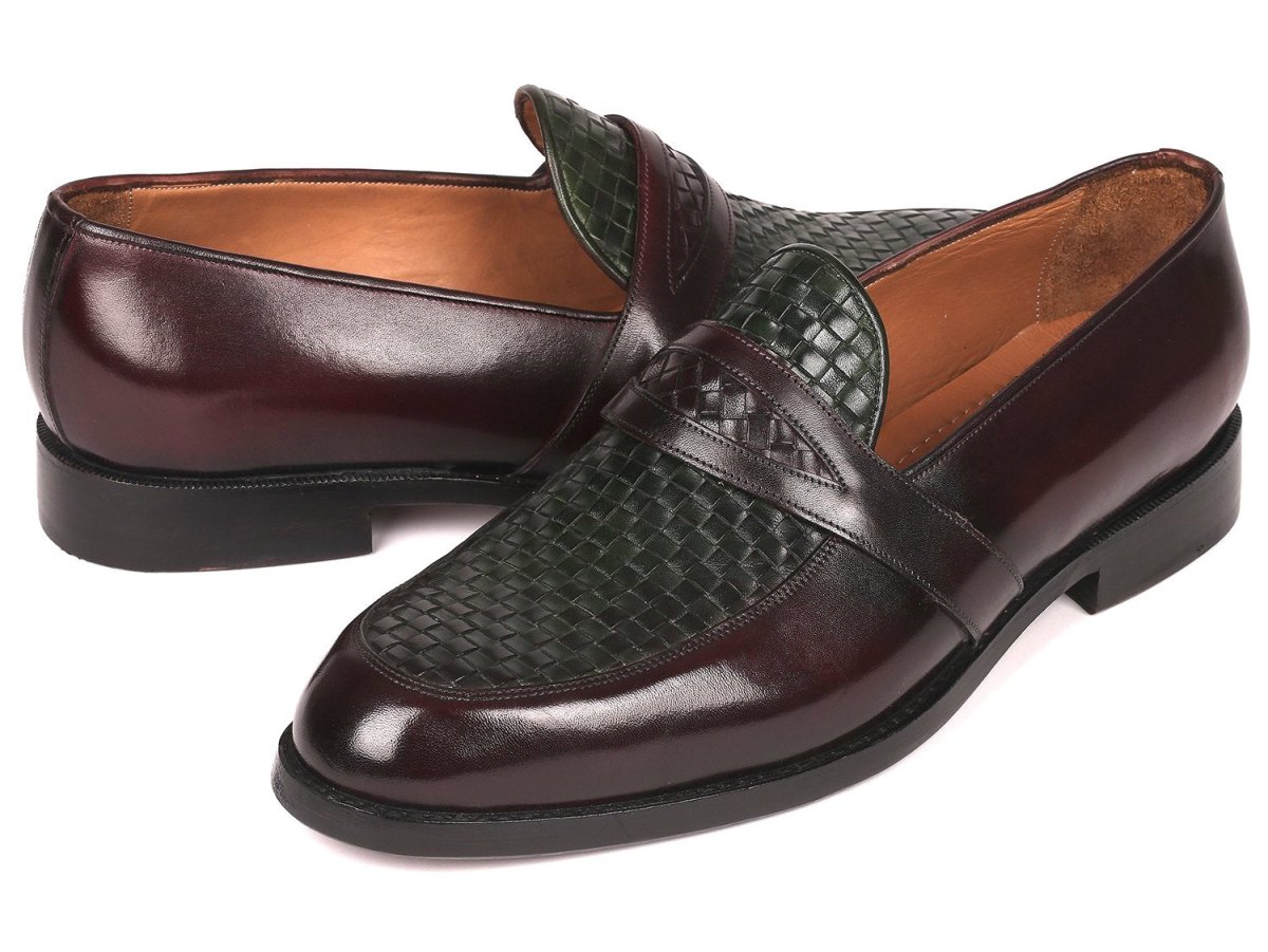 Paul Parkman Men's Woven Leather Loafers In Brown And Green Shoes by Paul Parkman – Don't Panic Shoes
