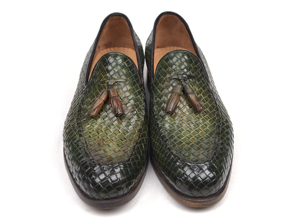 Paul Parkman Men's Woven Leather Tassel Loafers In Green Shoes by Paul Parkman – Don't Panic Shoes