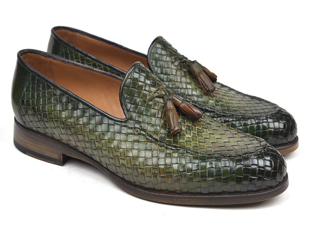 Paul Parkman Men's Woven Leather Tassel Loafers In Green Shoes by Paul Parkman – Don't Panic Shoes