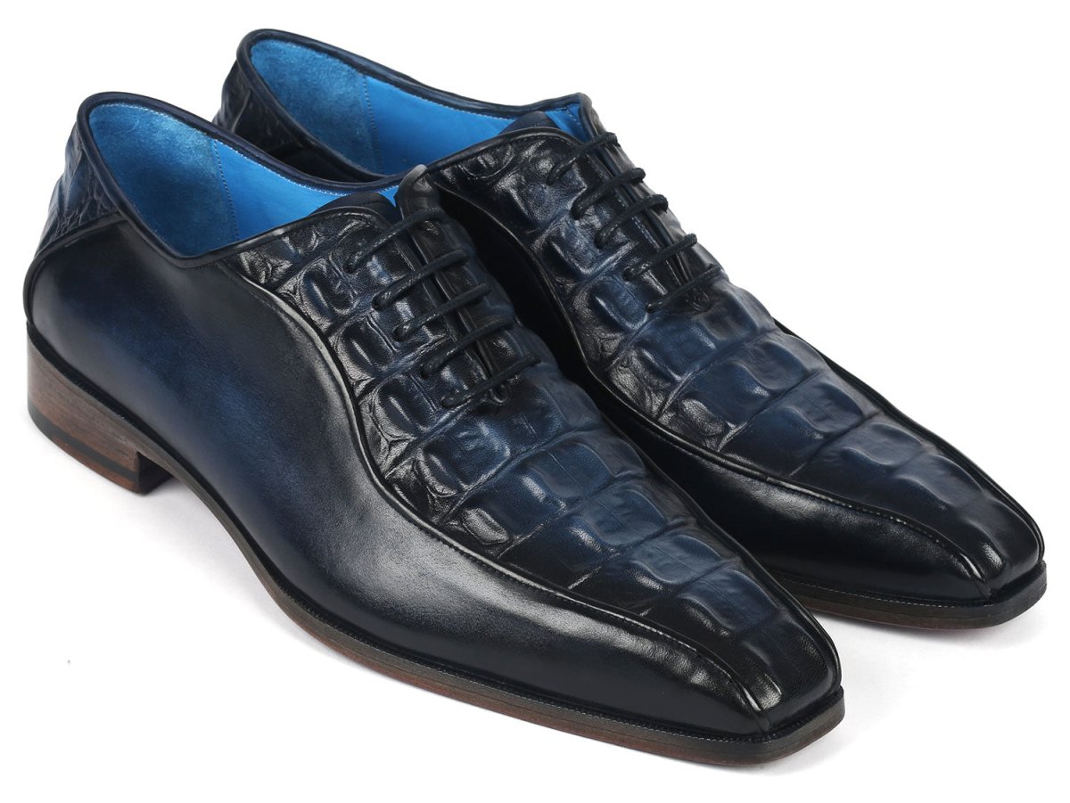 Paul Parkman Navy Croco Textured Leather Bicycle Toe Oxfords (Id94 - 214) by Paul Parkman – Don't Panic Shoes
