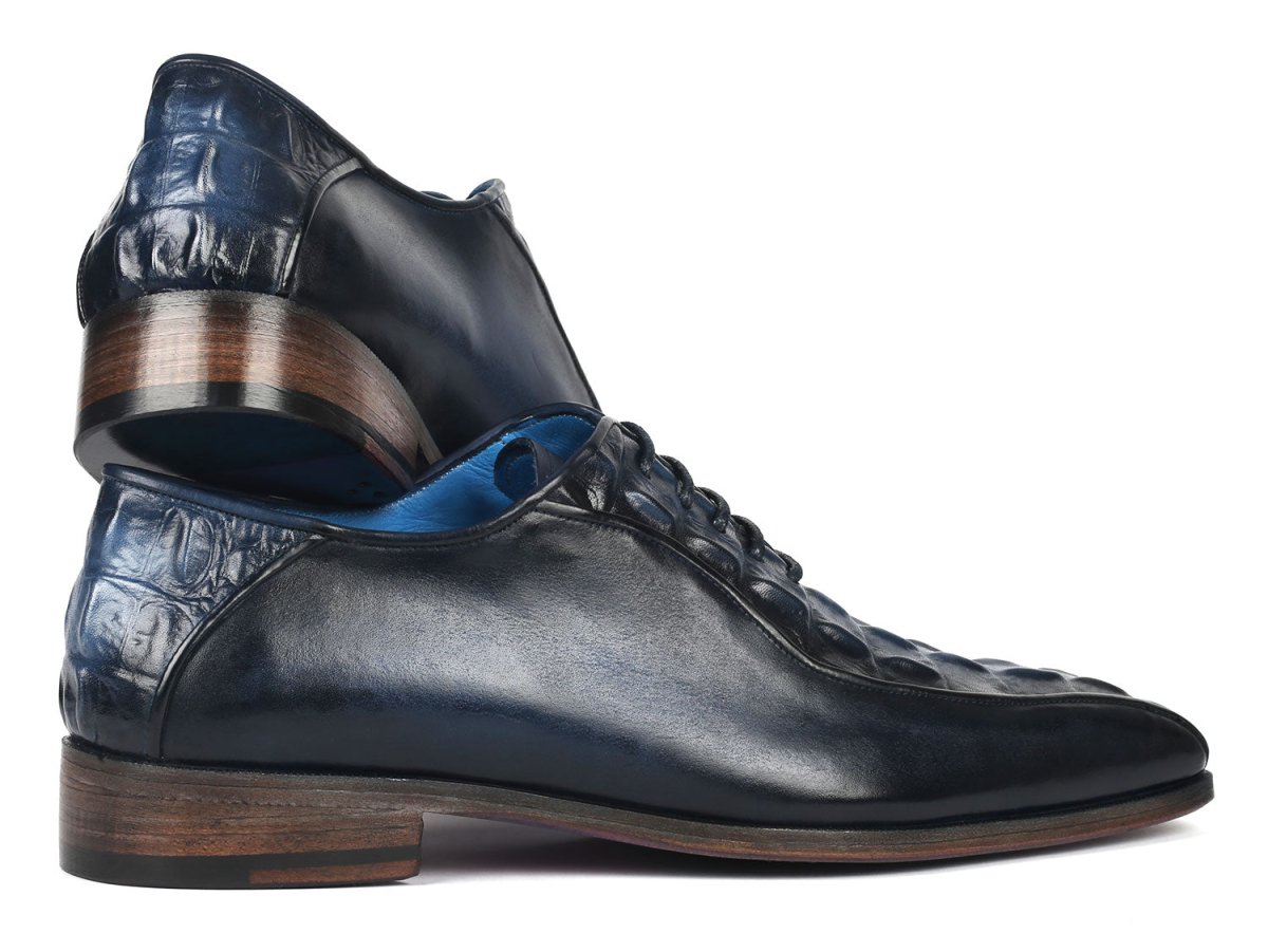 Paul Parkman Navy Croco Textured Leather Bicycle Toe Oxfords (Id94 - 214) by Paul Parkman – Don't Panic Shoes