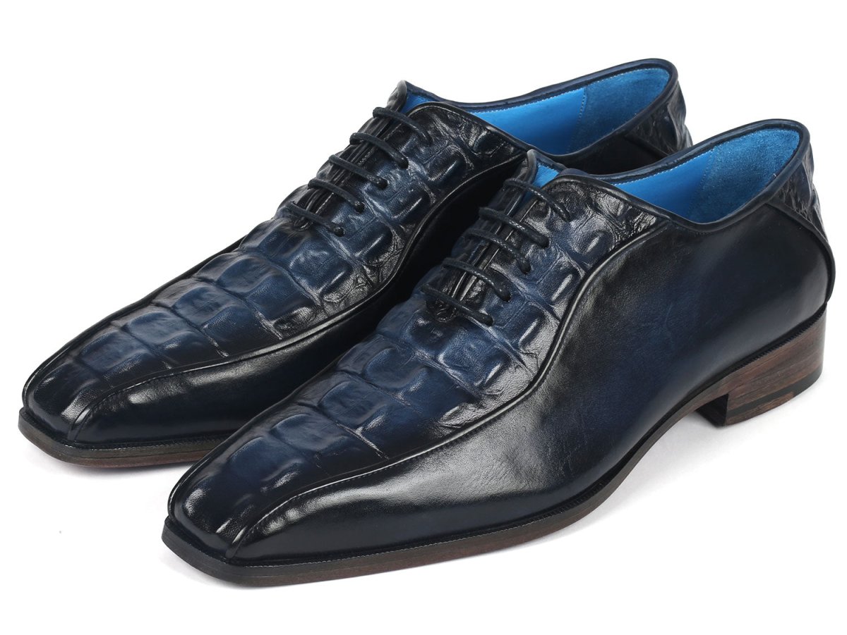 Paul Parkman Navy Croco Textured Leather Bicycle Toe Oxfords (Id94 - 214) by Paul Parkman – Don't Panic Shoes