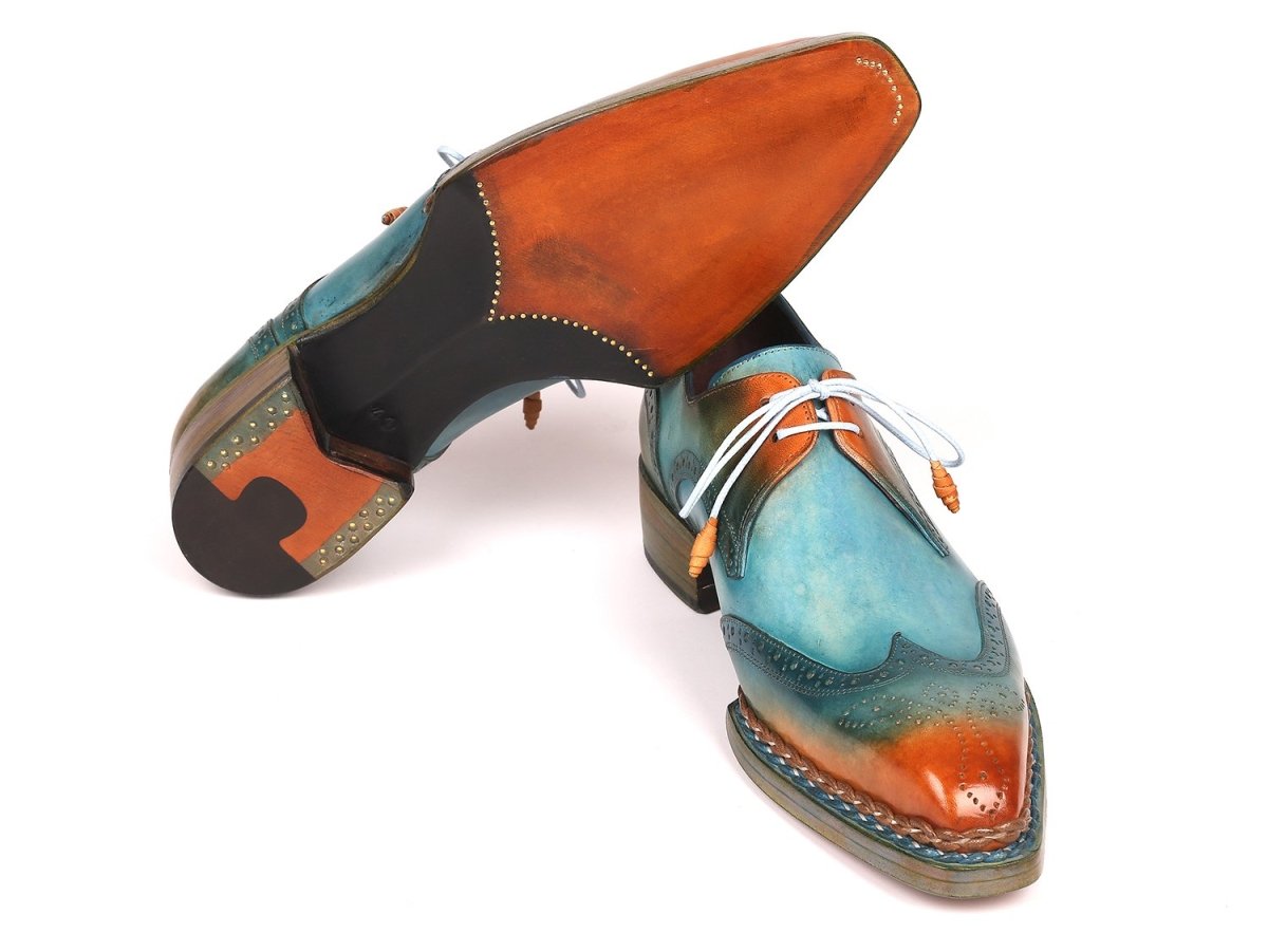 Paul Parkman Norwegian Welted WIngtip Derby Shoes in Turquoise And Tobacco Shoes by Paul Parkman – Don't Panic Shoes