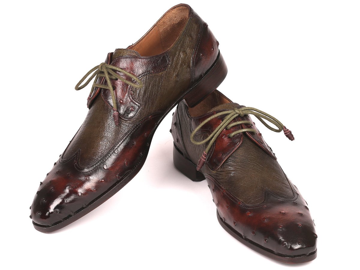 Paul Parkman Ostrich Skin Wingtip Derby Shoes Brown And Green (Id844h389) Shoes by Paul Parkman – Don't Panic Shoes