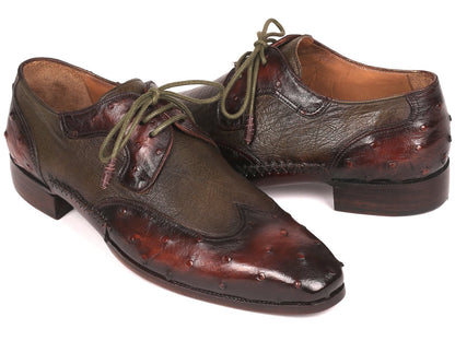 Paul Parkman Ostrich Skin Wingtip Derby Shoes Brown And Green (Id844h389) Shoes by Paul Parkman – Don't Panic Shoes