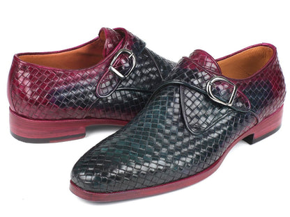 Paul Parkman Purple And Green Woven Leather Single Monkstraps (Id011wn28) by Paul Parkman – Don't Panic Shoes