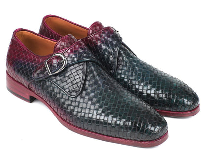 Paul Parkman Purple And Green Woven Leather Single Monkstraps (Id011wn28) by Paul Parkman – Don't Panic Shoes