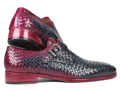Paul Parkman Purple And Green Woven Leather Single Monkstraps (Id011wn28) by Paul Parkman – Don't Panic Shoes