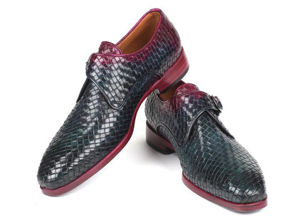 Paul Parkman Purple And Green Woven Leather Single Monkstraps (Id011wn28) by Paul Parkman – Don't Panic Shoes