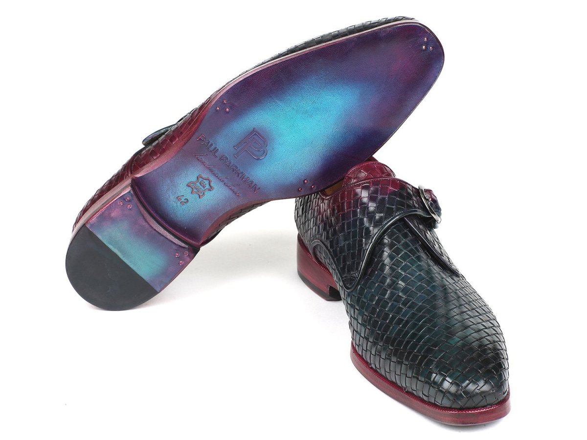 Paul Parkman Purple And Green Woven Leather Single Monkstraps (Id011wn28) by Paul Parkman – Don't Panic Shoes