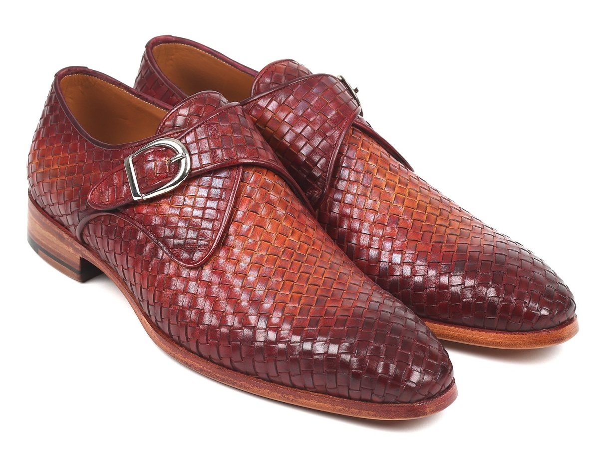 Paul Parkman Reddish Brown Woven Leather Single Monkstraps (Id011wn57) by Paul Parkman – Don't Panic Shoes