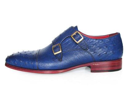 Paul Parkman Sax Blue Genuine Ostrich Double Monkstraps (Id37u33) Shoes by Paul Parkman – Don't Panic Shoes