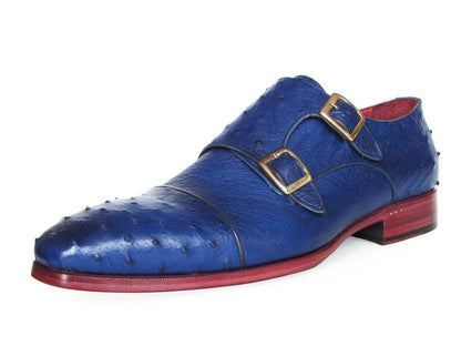 Paul Parkman Sax Blue Genuine Ostrich Double Monkstraps (Id37u33) Shoes by Paul Parkman – Don't Panic Shoes
