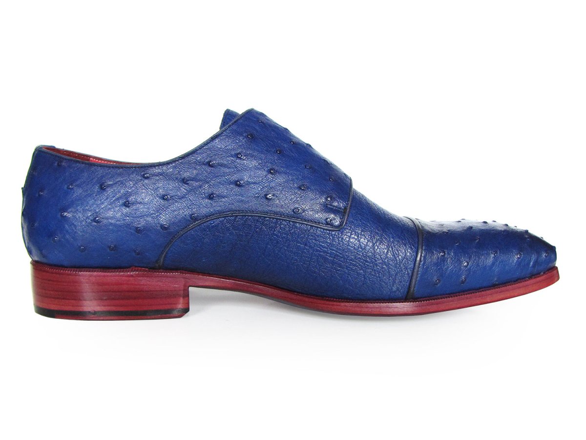 Paul Parkman Sax Blue Genuine Ostrich Double Monkstraps (Id37u33) Shoes by Paul Parkman – Don't Panic Shoes
