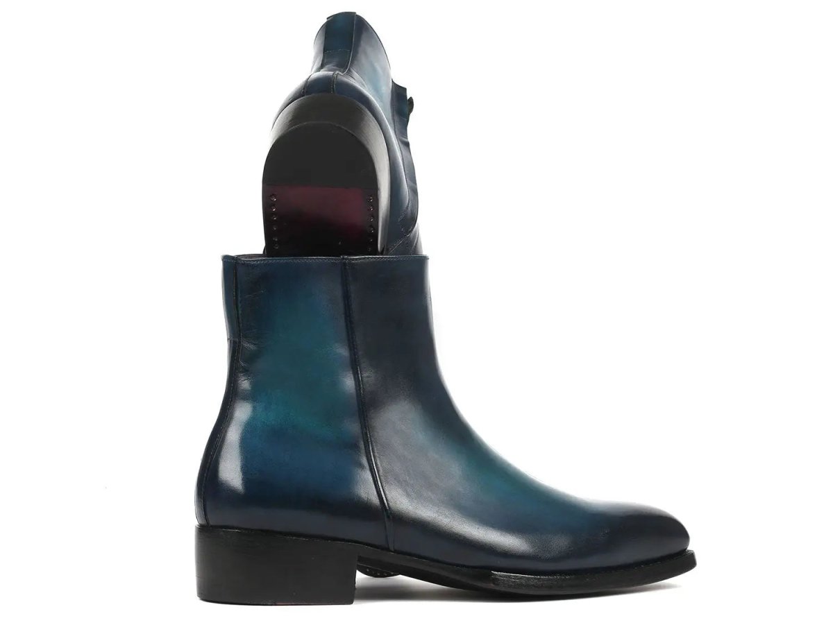 Paul Parkman Side Zipper Boots Goodyear Welted In Blue Burnished Shoes by Paul Parkman – Don't Panic Shoes
