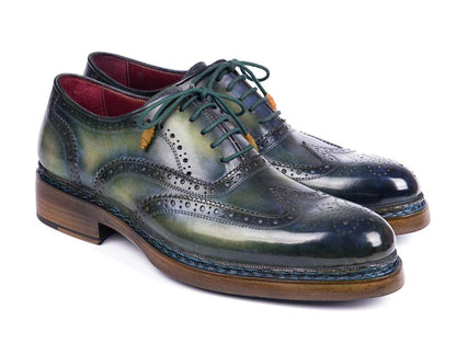 Paul Parkman Triple Leather Sole Wingtip Brogues Green And Blue (Id0225trp - Grn) by Paul Parkman – Don't Panic Shoes