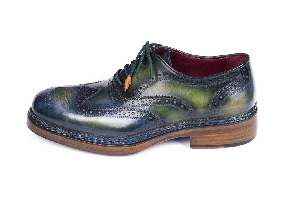 Paul Parkman Triple Leather Sole WIngtip Brogues in Green And Blue Shoes by Paul Parkman – Don't Panic Shoes