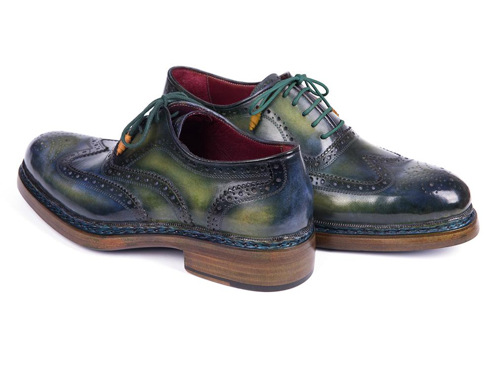 Paul Parkman Triple Leather Sole WIngtip Brogues in Green And Blue Shoes by Paul Parkman – Don't Panic Shoes