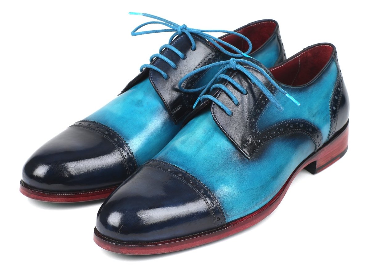 Paul Parkman Two Tone Cap - Toe Derby Shoes Blue And Turquoise (Id046 - Trq) by Paul Parkman – Don't Panic Shoes
