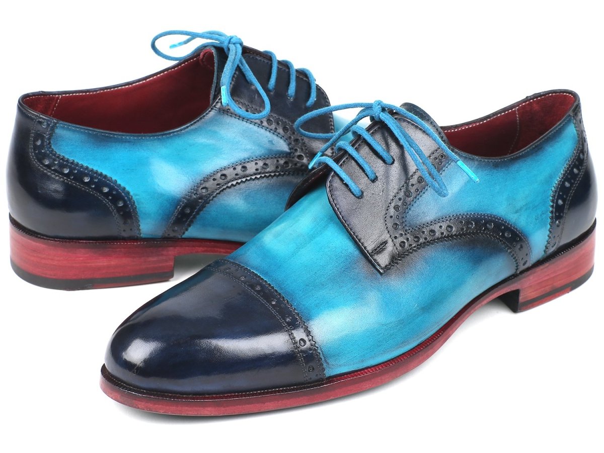 Paul Parkman Two Tone Cap - Toe Derby Shoes Blue And Turquoise (Id046 - Trq) by Paul Parkman – Don't Panic Shoes
