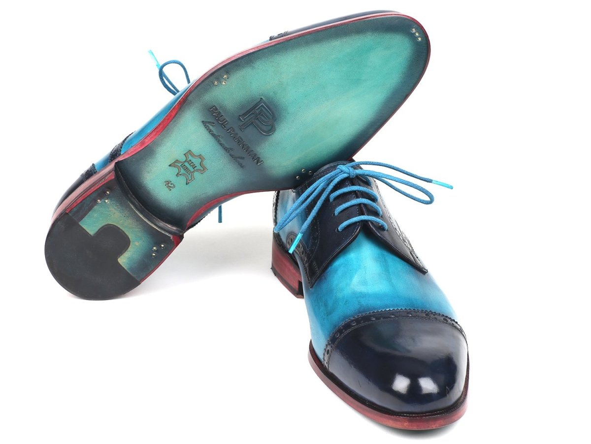 Paul Parkman Two Tone Cap - Toe Derby Shoes Blue And Turquoise (Id046 - Trq) by Paul Parkman – Don't Panic Shoes