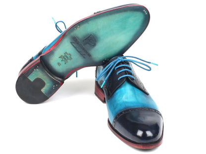 Paul Parkman Two Tone Cap - Toe Derby Shoes Blue And Turquoise (Id046 - Trq) by Paul Parkman – Don't Panic Shoes