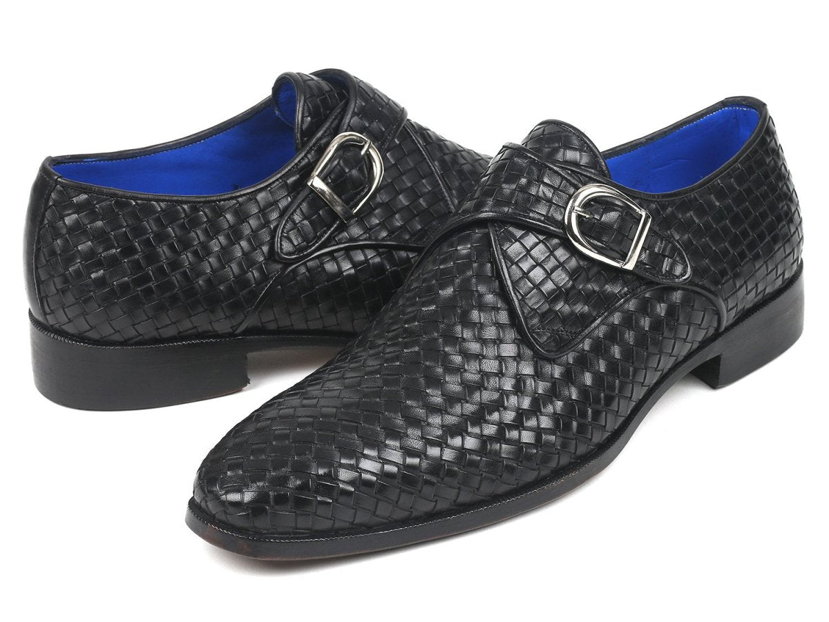 Paul Parkman Woven Leather SIngle Monkstraps in Black Shoes by Paul Parkman – Don't Panic Shoes