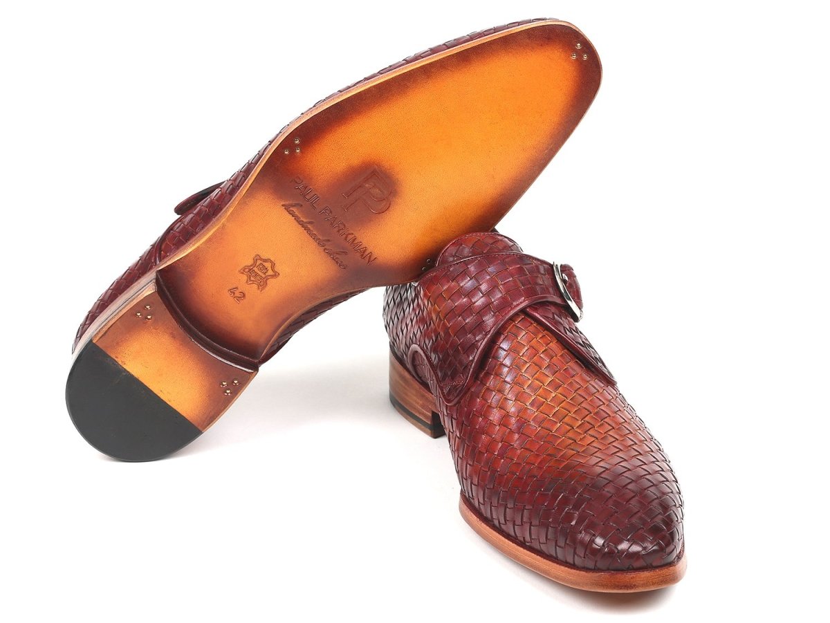 Paul Parkman Woven Leather SIngle Monkstraps in Reddish Brown Shoes by Paul Parkman – Don't Panic Shoes