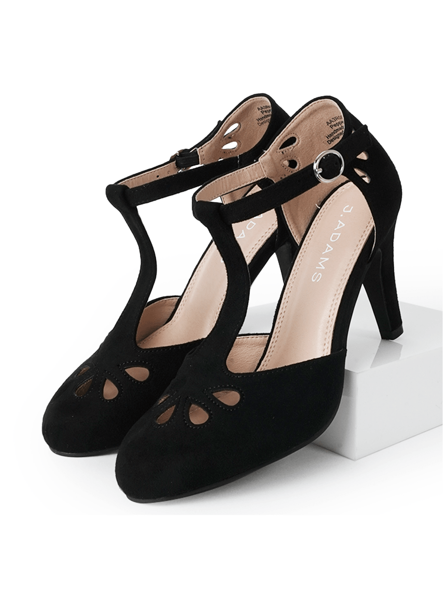 Pepper | Black Suede Heels by J.Adams – Don't Panic Shoes