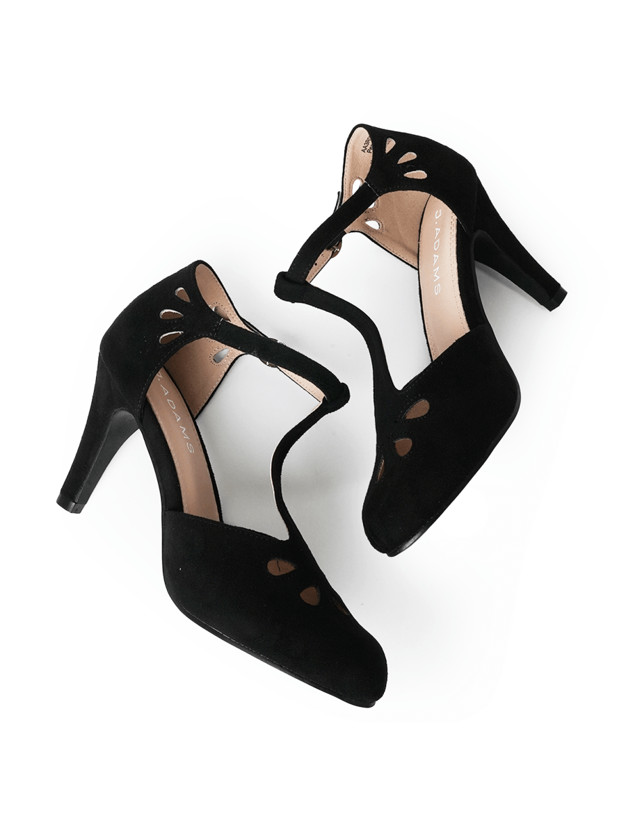 Pepper | Black Suede Heels by J.Adams – Don't Panic Shoes