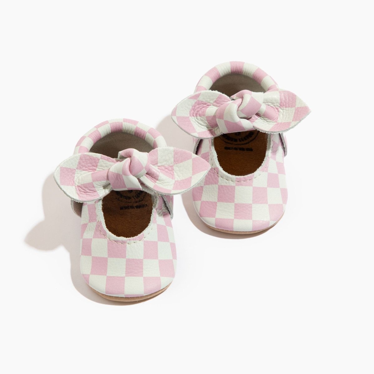 Petal Pink Check Knotted Bow Baby Shoe Knotted Bow Mocc by Freshly Picked – Don't Panic Shoes