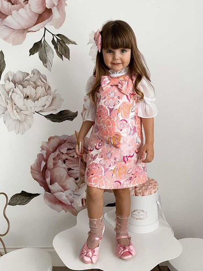 Victoria Bow Shoes Italian Made Kids Satin Pink Rose