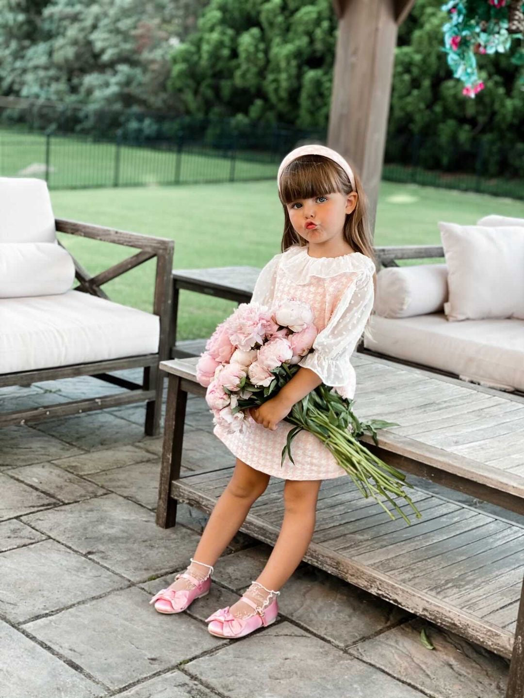 Victoria Bow Shoes Italian Made Kids Satin Pink Rose