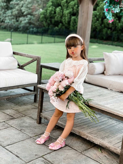 Victoria Bow Shoes Italian Made Kids Satin Pink Rose