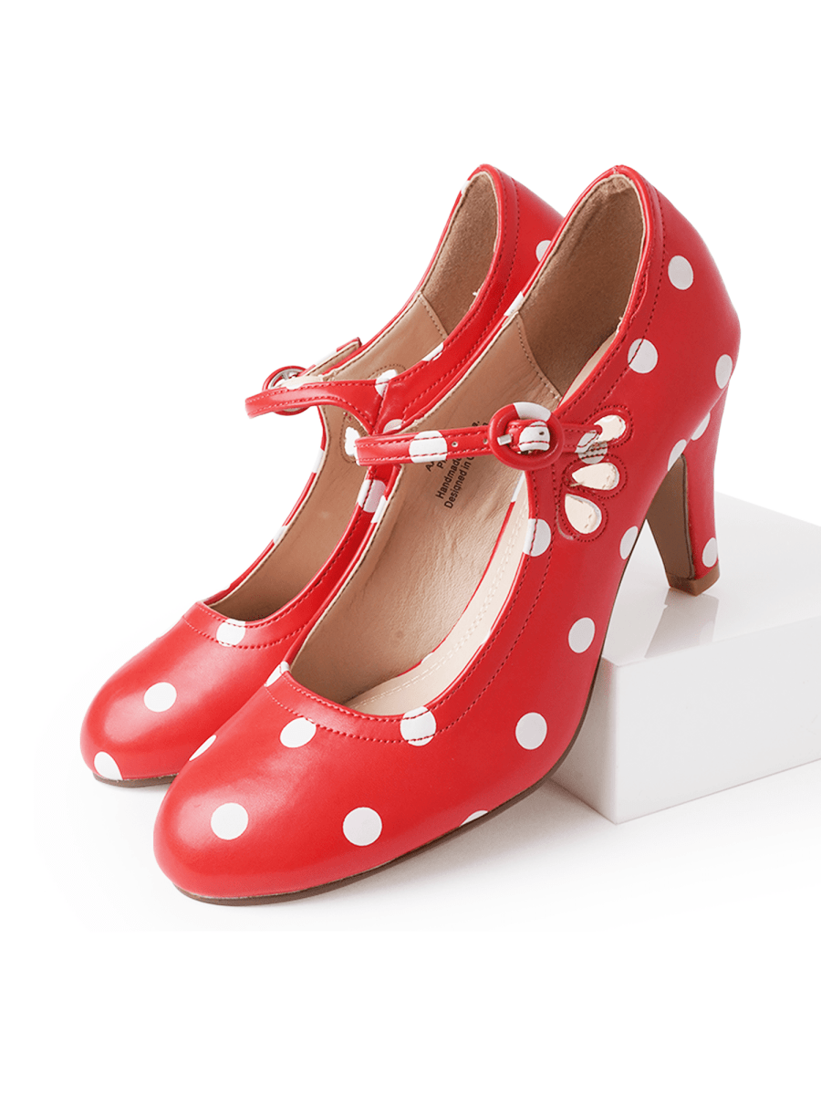 Pixie | Red Polkadot Heels by J.Adams – Don't Panic Shoes