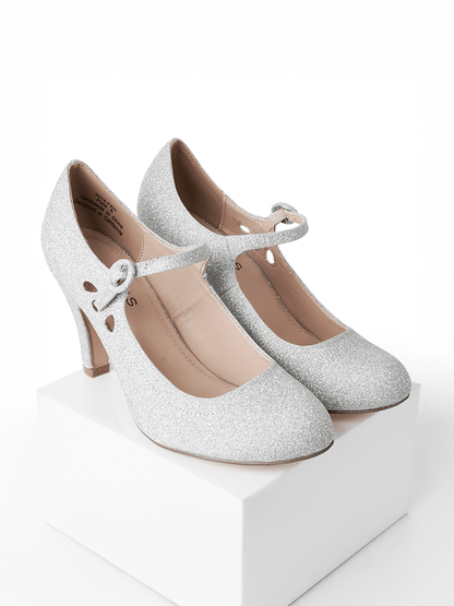 Pixie | Silver Fine Glitter Heels by J.Adams – Don't Panic Shoes