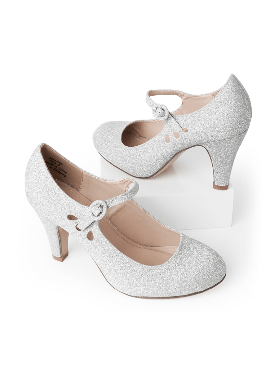 Pixie | Silver Fine Glitter Heels by J.Adams – Don't Panic Shoes