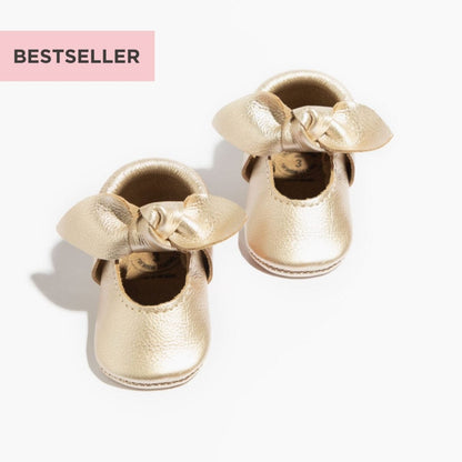 Platinum Knotted Bow Baby Shoe Knotted Bow Mocc by Freshly Picked – Don't Panic Shoes