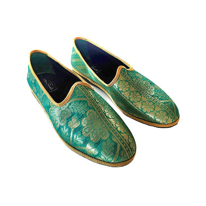 Priya 2 Green Gold Silk Jacquard Embroidered Ballet Flat Slip On by Mar Soreli – Don't Panic Shoes
