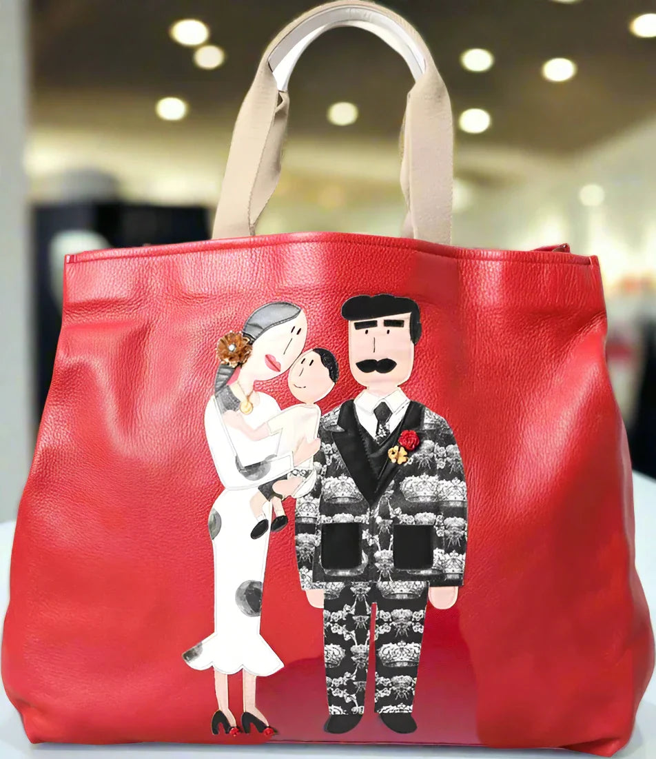 Dolce & Gabbana RED LEATHER #DGFAMILY PATCH SHOPPING TOTE BAG