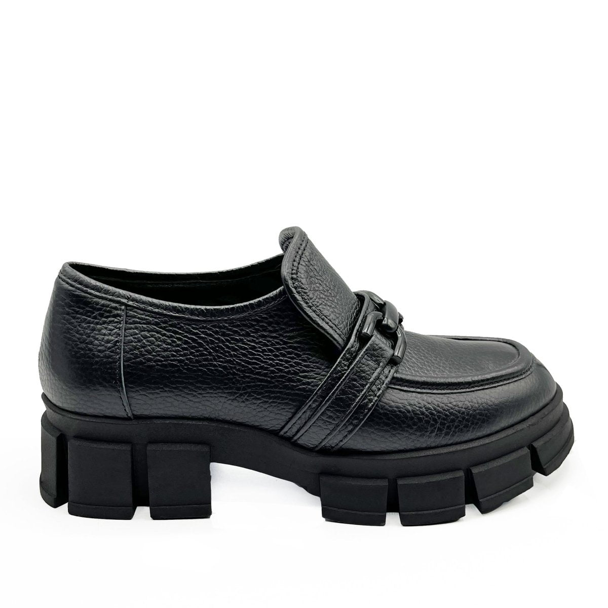 Raquel Leather Shootie Pebbled Leather Lug Sole Chain Bootie by Beautiisoles – Don't Panic Shoes