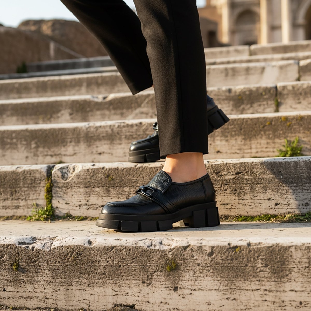 Raquel Leather Shootie Pebbled Leather Lug Sole Chain Bootie by Beautiisoles – Don't Panic Shoes