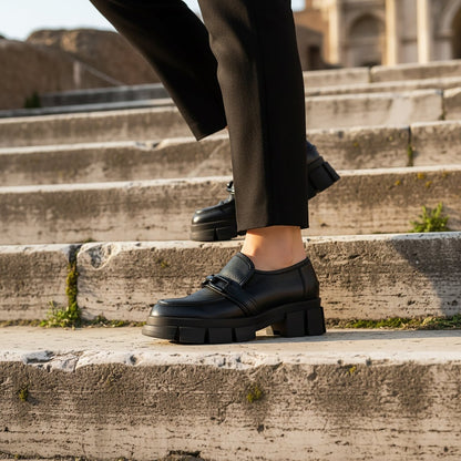 Raquel Leather Shootie Pebbled Leather Lug Sole Chain Bootie by Beautiisoles – Don't Panic Shoes