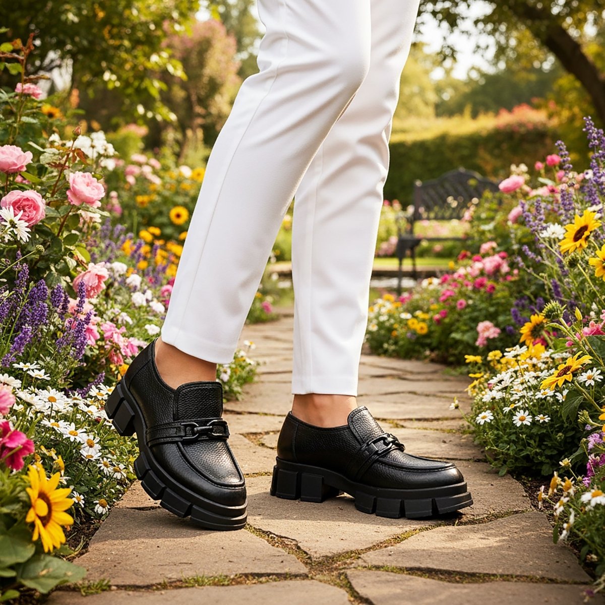 Raquel Leather Shootie Pebbled Leather Lug Sole Chain Bootie by Beautiisoles – Don't Panic Shoes