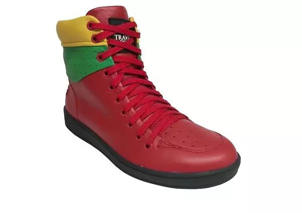 Travel Fox Men's Red Green Yellow Nappa Leather High Top Sneakers 916101-133