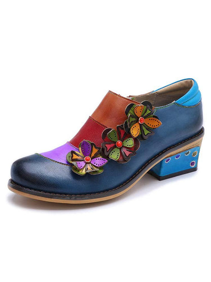 Retro Flowers Splicing Genuine Leather Flat Shoes Flat by Colorstepshoes – Don't Panic Shoes